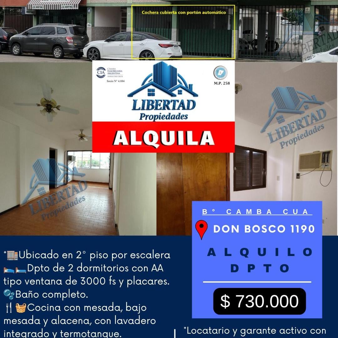 Foto de Alquilo dpto B° Camba Cuá - 2 dorm + cochera, imagen 1