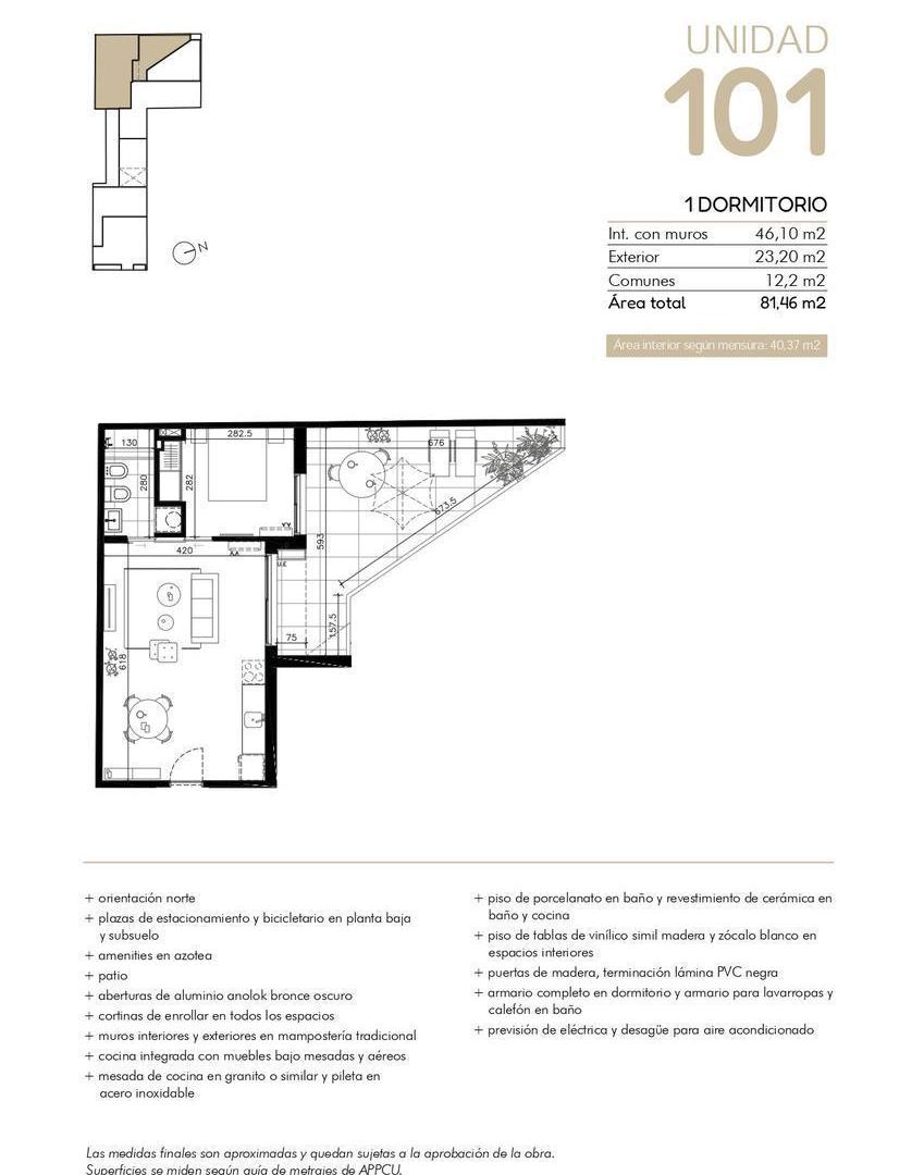 Venta Apartamento 1 Dormitorio en Cordon Sur