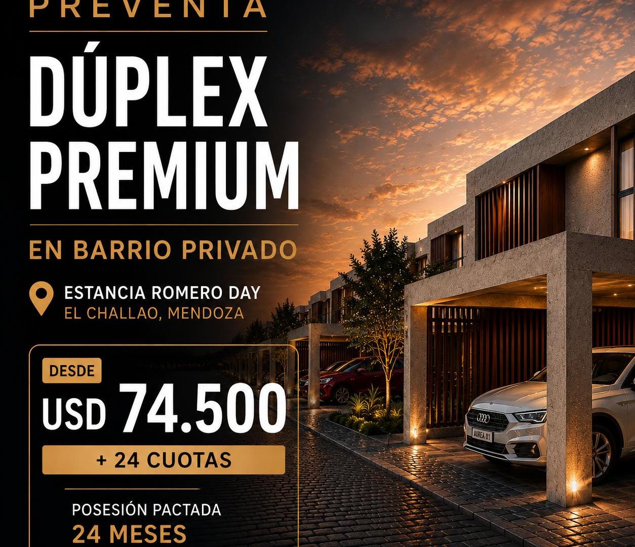 PRE VENTA DÚPLEX PREMIUM EN BARRIO PRIVADO DESDE USD 74.500 + 24 ctas.