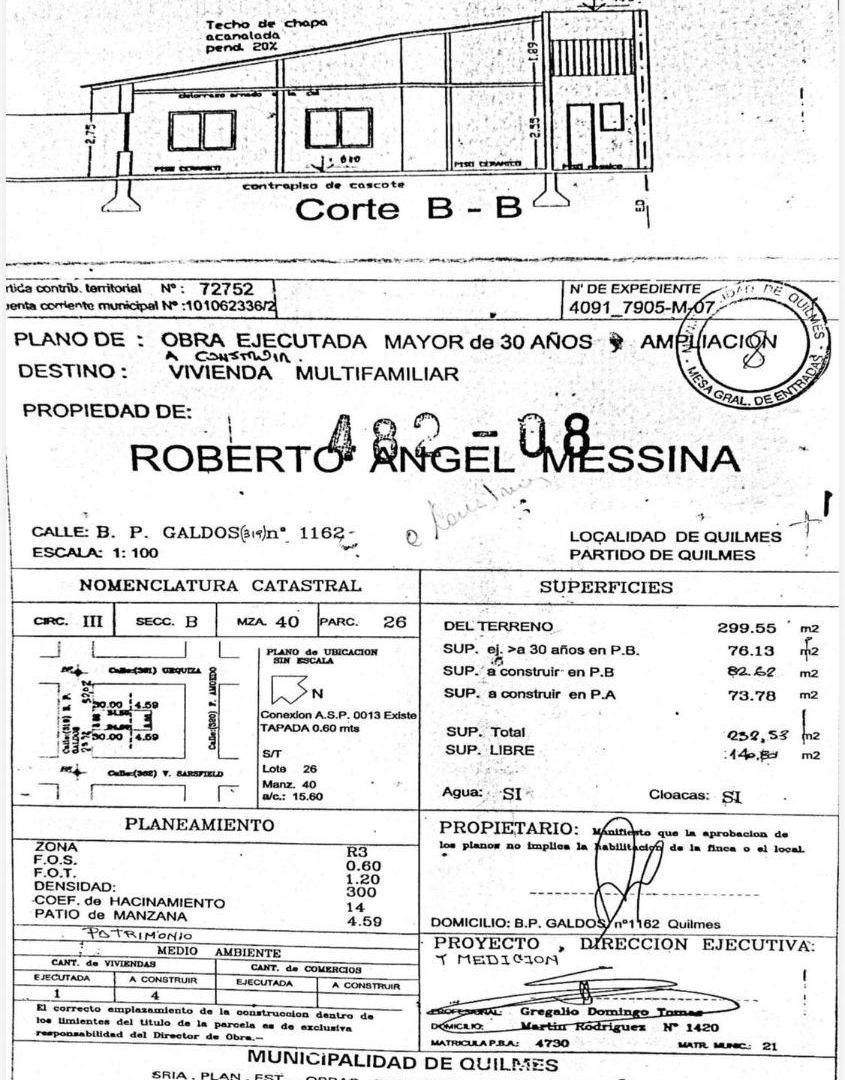 Lote con planos aprobados para 4 departamentos – Excelente ubicación (a metros de Urquiza)