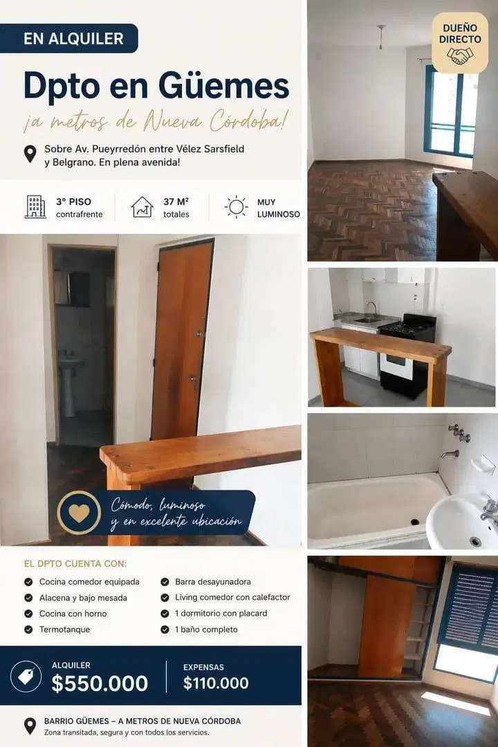 Departamento de 1 dormitorio a metros de Nva Cba. 4