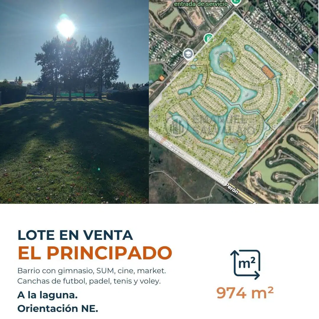 974 m² frente a la laguna, orientación noreste en El Principado, Canning. 1