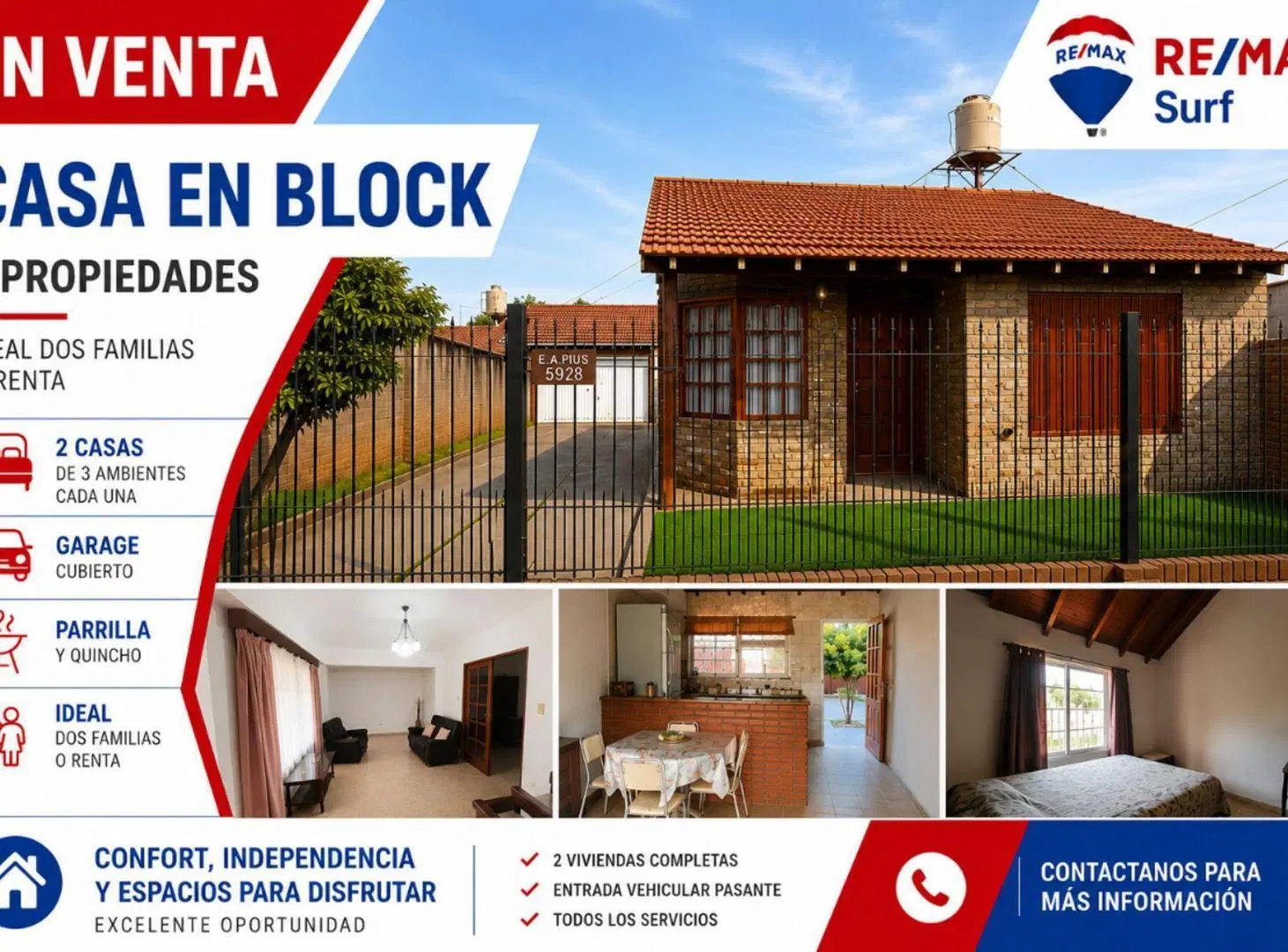 VENTA DE CASA EN BLOCK- 2 CASAS DE 3 AMB. - 5