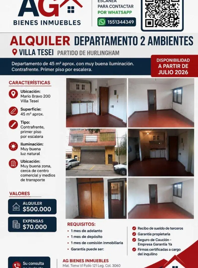 Venta Departamento de 45 m² con 1 dormitorio en venta en Villa Tesei Hurlingham 4