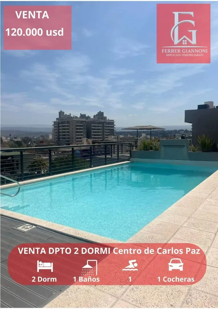 VENTA DPTO CARLOS PAZ CENTRO 2 DORM COCHERA PILETA 1