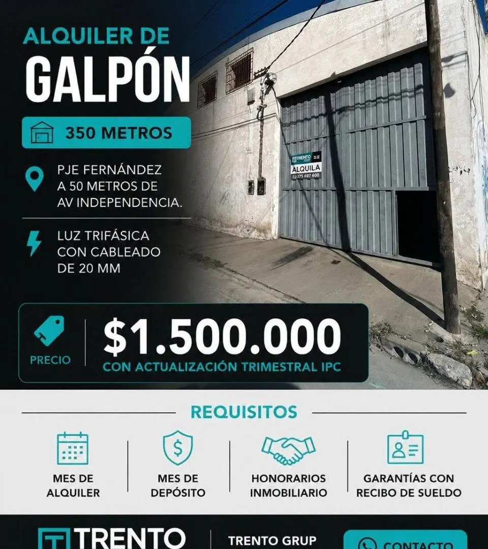 GALPÓN EN ALQUILER - PJE FERNANDEZ A METROS DE AV. INDEPENDENCIA 1