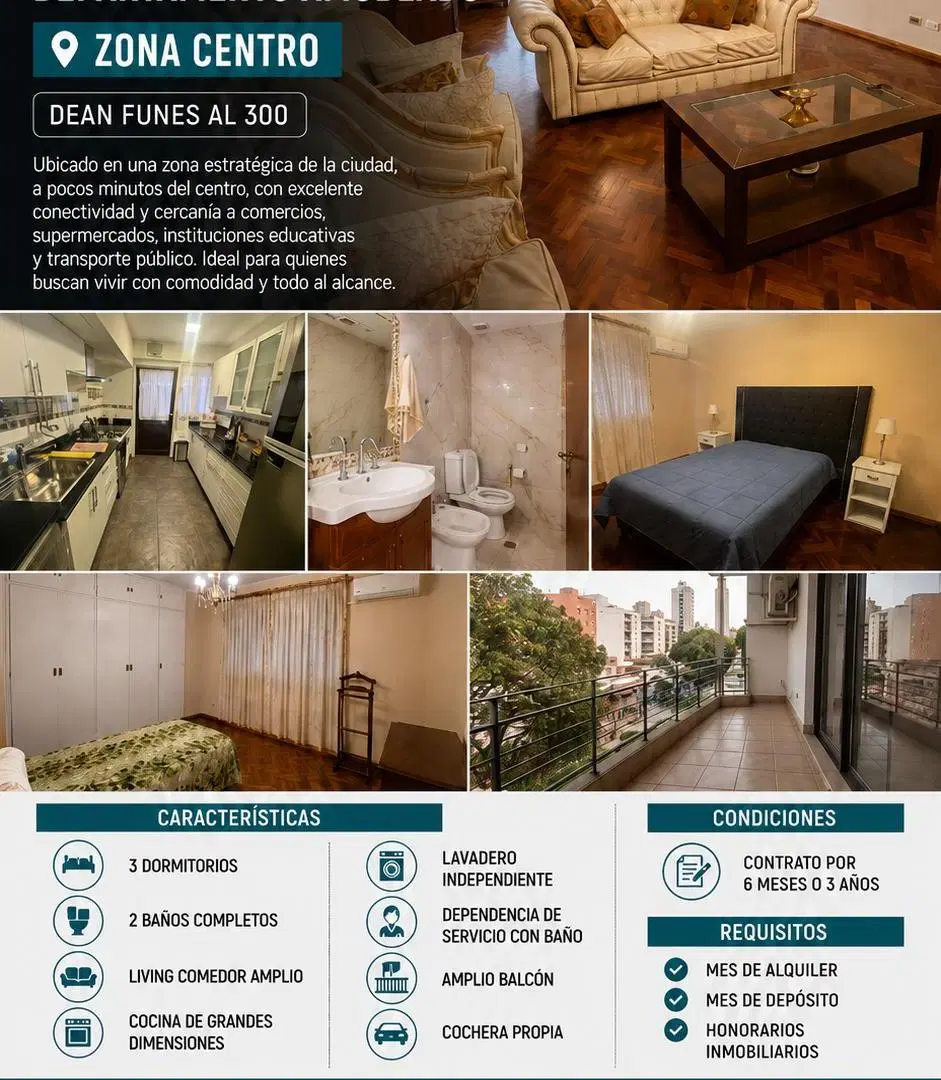 SE ALQUILA DEPARTAMENTO AMOBLADO EN ZONA CENTRO - DEAN FUNES 300 7