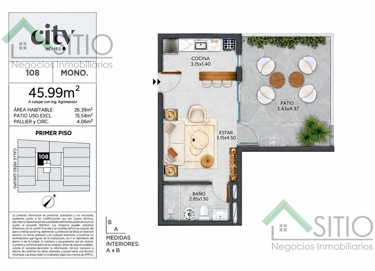 Foto de Venta monoambiente con patio en Cordón, imagen 3