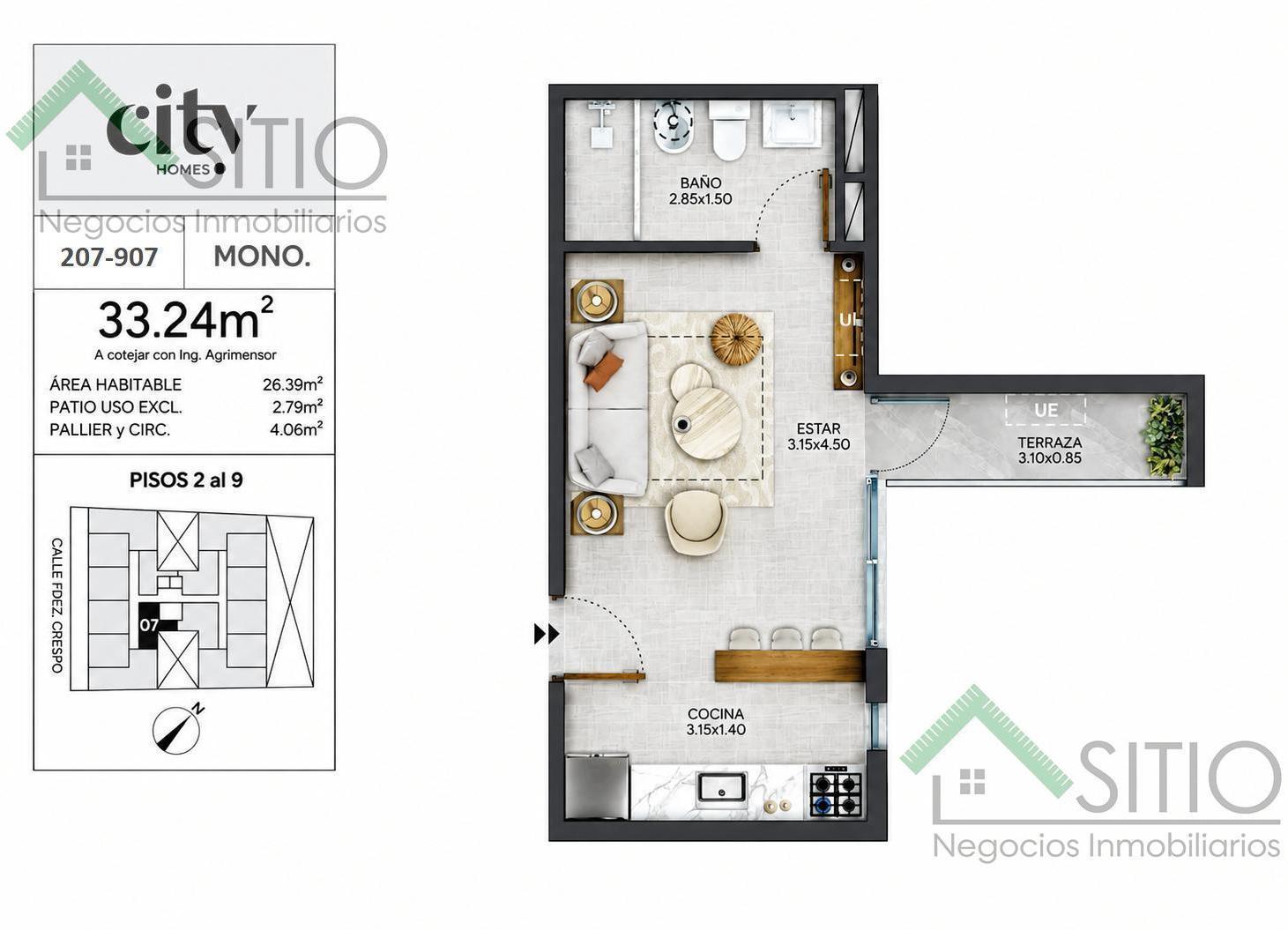 Foto de Venta monoambiente con terraza-balcón en Cordón, imagen 4