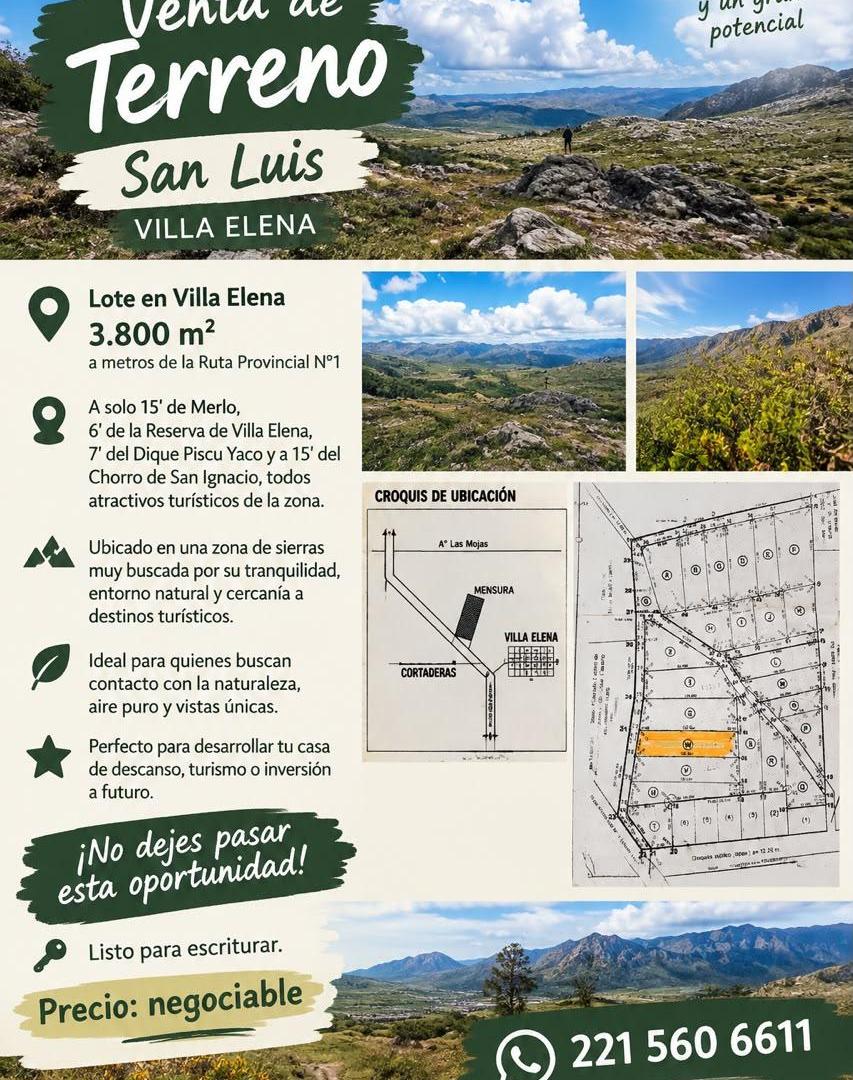 Foto de LOTE 3800 MTS2 EN VILLA ELENA-CORTADERAS SAN LUIS. SOBRE RUTA PCIAL.N° 1, imagen 3