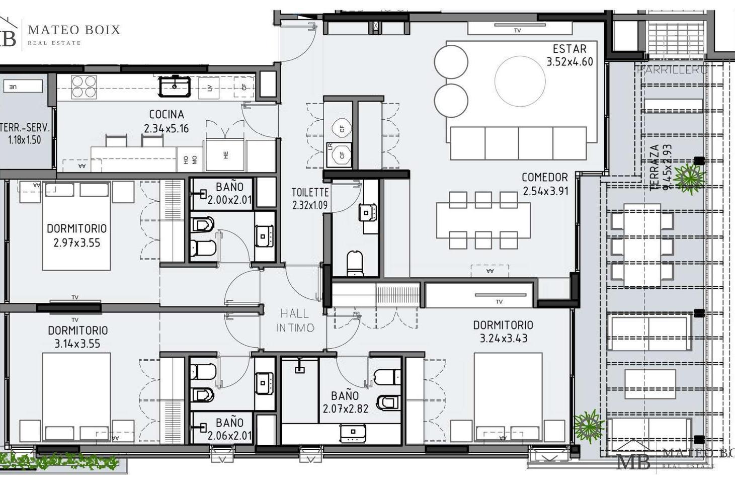 Foto de Apartamento de 3 dormitorios en suite con terraza y parrillero en, imagen 5