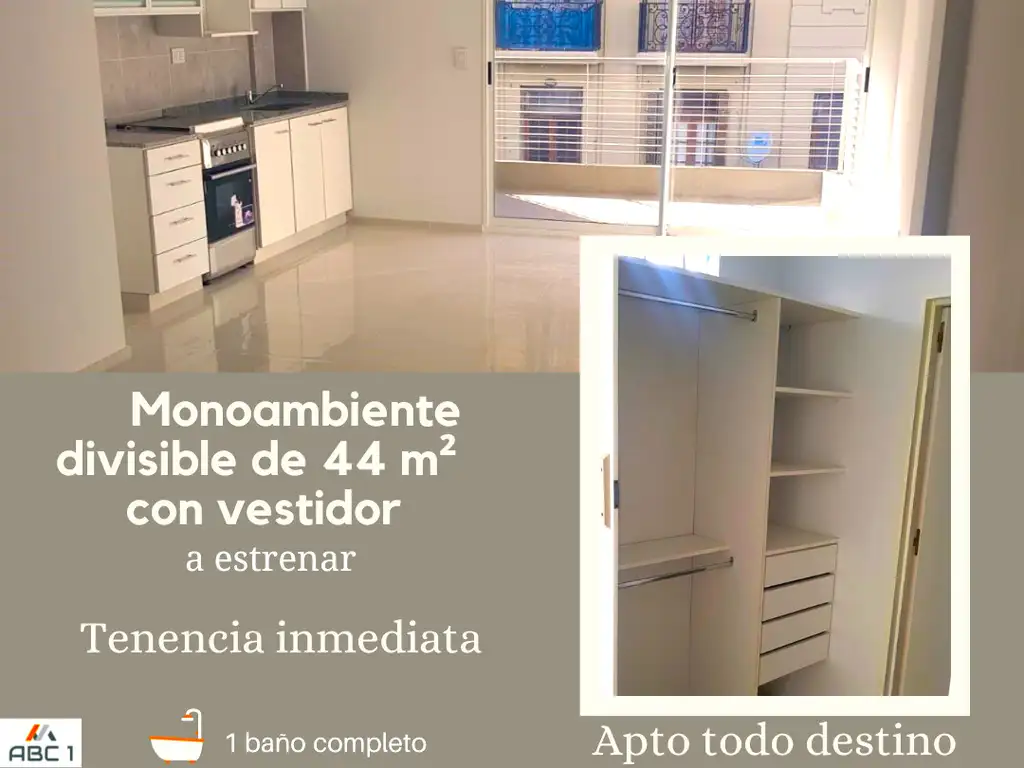 Foto de ZONA FACULTADES, a Estrenar MONOAMBIENTE 44 m² DIVISIBLE, APTO TODO, imagen 2
